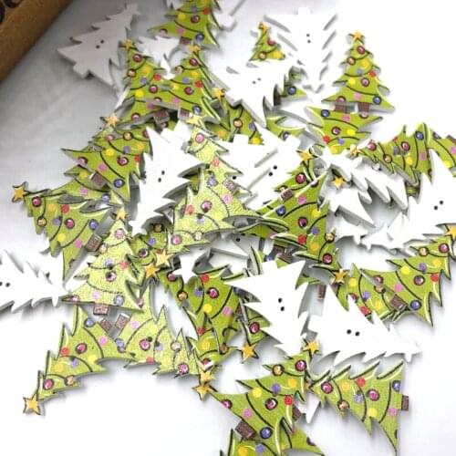 50 pcs Merry Christmas Tree Wood Buttons 30*24mm Sewing Craft Mix WB327
