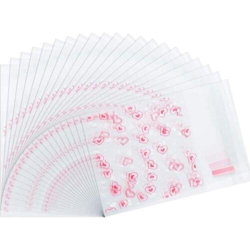 500 Pcs Self Adhesive Cookie Bags Love Heart Printing Gift Bags Treat Bags Plastic Bag for Candy,Valentine Chocolates