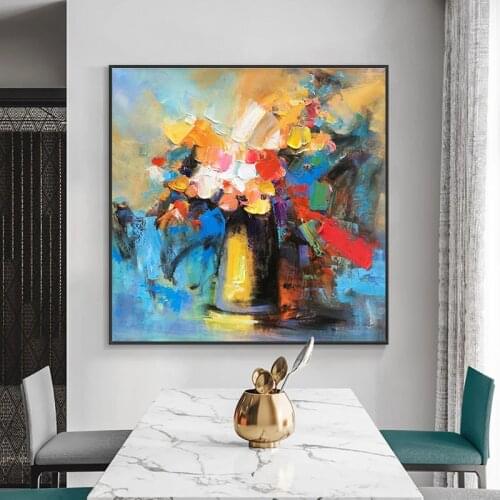 Handmade Abstract Oil Painting Wall Art Modern Minimalist Colorful Flowers Picture Canvas Home Decor For Living Room No Frame