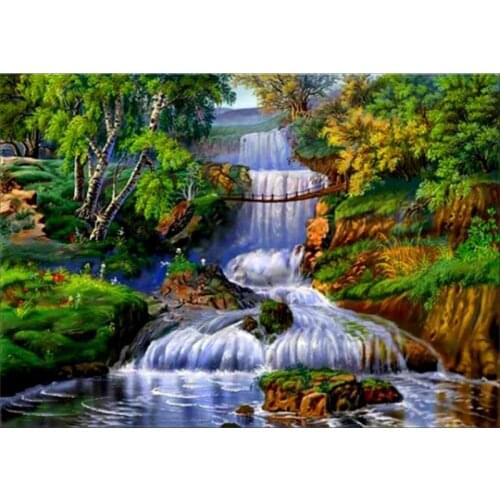 DIY 5D Diamond Painting Waterfall 5d Full Round Mosaic Diamond Embroidery Sale Rhinestones Cross Stitch Wall Art Natural Scenery