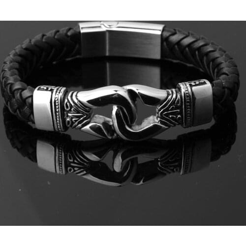 New Punk Stainless Steel Bracelet Chain Link Vintage Braided Cuff Leather Bracelets Gift Men Fashion Jewelry