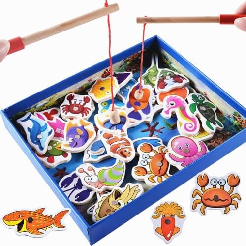 Wooden Funny Rods Outdoor Non Toxic Magnetic For Kids Toddler Playing Gifts Fishing Toy