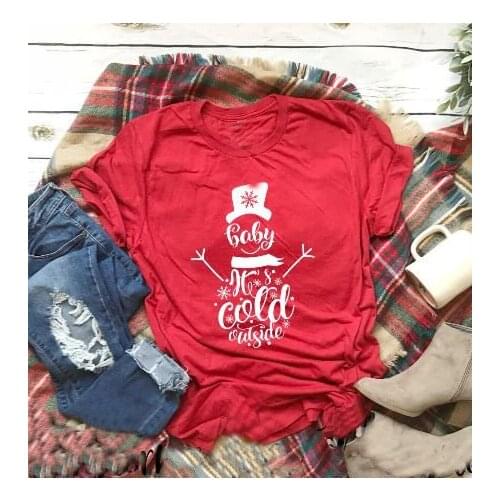 Hot New Red Christmas Shirt Funny Graphic Aesthetic Tees Baby Its Cold Outside Christmas T-Shirt Family Christmas Party Tops