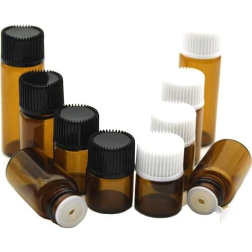 Hot Sell 10pcs 1ml/2ml/3ml/5ml Amber Glass Vials Empty Perfume Essential Oil Small Bottles With Orifice Reducer Tip