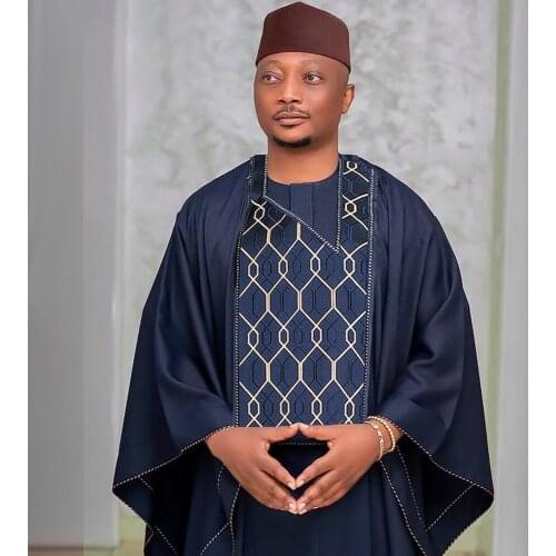 H&D Wedding Party Formal Attire 2021 African Men Agbada 3 PCS Set Robe Shirt Pants Suit Dashiki Embroidered Long Sleeve Outfit