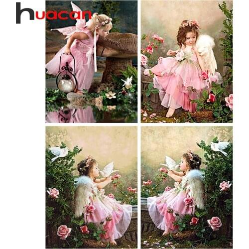 Huacan 5d DIY Diamond Painting Full Square Angels Girls Diamond Embroidery Kit Mosaic Portrait Flower Garden Wall Paintings