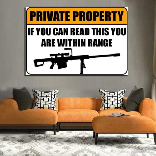 Canvas Painting Humor Viewpoint Saying Home Decor Private Property Gun Posters Wall Pictures for Living Room Coffee Wall Art