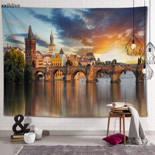 Prague Classical Architecture Tapestry Customizable Bohemian Wall Hanging Room Carpet HD Tapestries Art Home Decoration 70x95cm