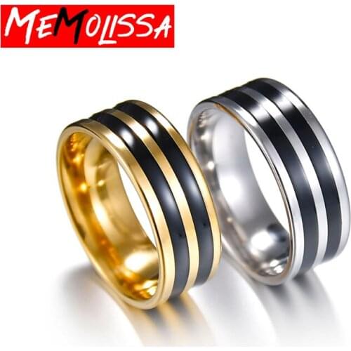 New Fashion Punk Groove Rings For Men Women 2 Rows Black Stainless Steel Mid Ring For Men Charming Male Jewelry Size 7-11