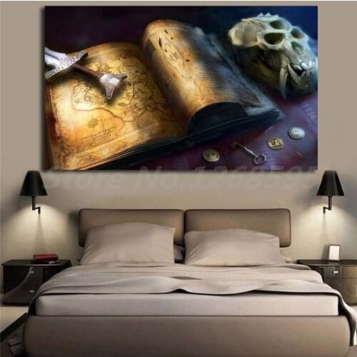 Blades Skyrim Sword Skull Map Book HD Wallpaper Art Canvas Poster Painting Wall Picture Print Home Bedroom Decoration