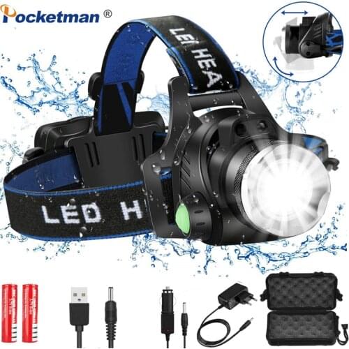 Headlamps 6000lumens Led Headlamp L2/T6 Zoomable Headlight Head Torch Flashlight Head lamp by 18650 battery for Fishing Hunting
