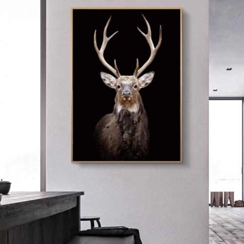 Black deer Wall Art Canvas Paintings Posters and Prints Animal Wall Pictures for Living Room Home Decoration No Frame