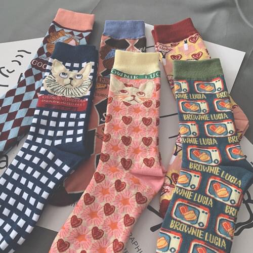 French Cats Printed Socks kawaii Men Women Cotton Socks Retro Wind Long Socks Winter Art Japanese lolita socks Cute Crew Socks