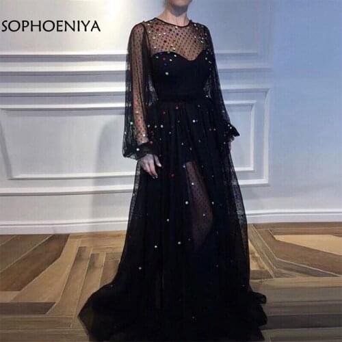 New Arrival Black Long evening dress 2021 Beaded Crystals Dubai Arabic Evening dresses Ever pretty Party gown Abiti da sera