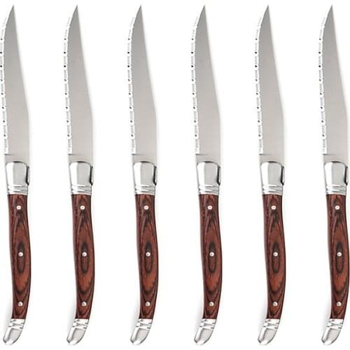 Laguiole style Wood Steak Knives Stainless Steel Cutlery Steak Knives Dinner Knife Red Wood Handle Dinner Knife Tableware set