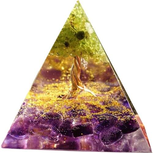 Orgonite Tree of Life Peridot Pyramid Healing Crystals for Protection Meditation Yoga Energy Generator Figurines Miniatures WWO
