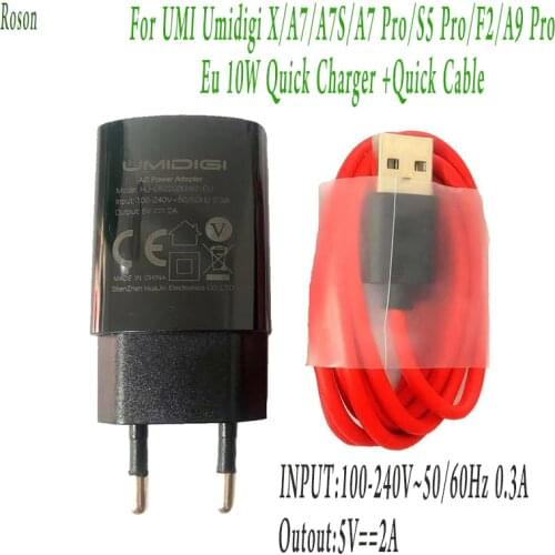 Roson Quick Charger Original with 1M Type C Data Cable Quick Charging for Umi Umidigi X A7 A7 Pro A7S S5 Pro A9 Pro F2 5V-2A