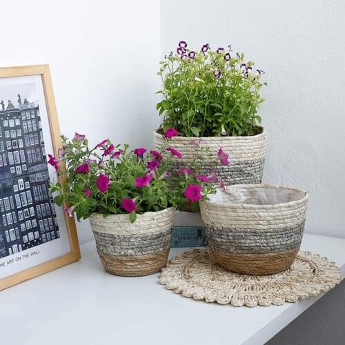 Wicker Woven Storage Basket Planting Flower Pot Seagrass Rattan Straw Folding Organizer Laundry Basket Home Garden Mimbre Basket