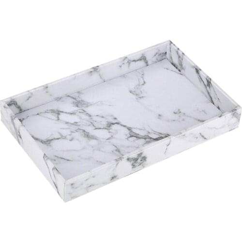 Marble Print Serving Tray Faux Leather For Coffee Desserts Modern 33x20.5cm
