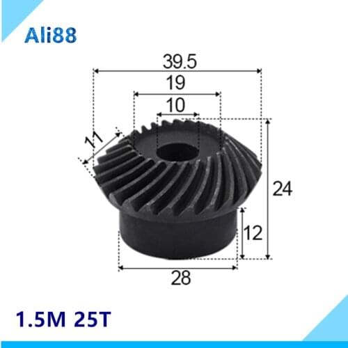 Precision spiral bevel gear1.5M25T 1.5 mod 25 teeth inner hole 10 mm Transmission/speed ratio 1:1 CNC 3D printer 2 pcs /lot