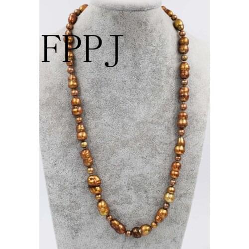 Freshwater pearl coffee baroque and near round necklace 24inch wholesale beads nature gift discount FPPJ woman