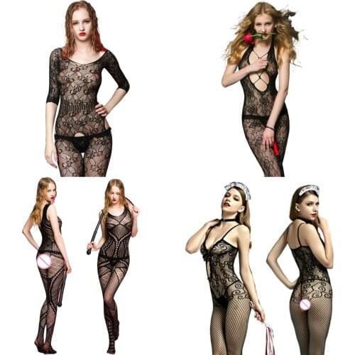 See Through Catsuit Sex Crotchless Jumpsuit Sexi Women Sexy Lingerie Mesh Transparent Bodysuit Erotic Underwear Ladies Leotard