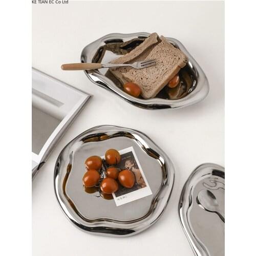 European-style Silver Ceramic Storage Tray Special-shaped Breakfast Tray Teacup Food Jewelry Cosmetics Storage Home Decoration