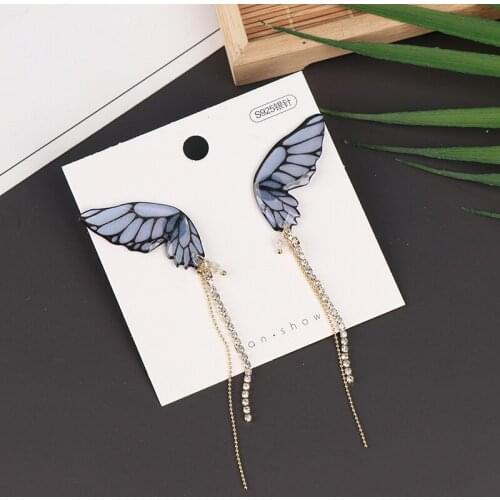 1 Pair Fairy Clear Resin Butterfly Earrings for Women Rhinestones Long Tassel Simulation Wing Dangle Earrings Wedding Jewelry