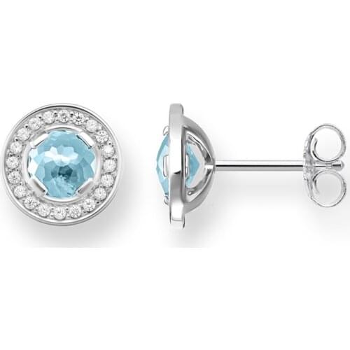 Silver Light of Luna Light Blue Solitaire Stud Earrings, 2018 New Thomas Style Round Ear Stud Earings Jewelry Gift For Women