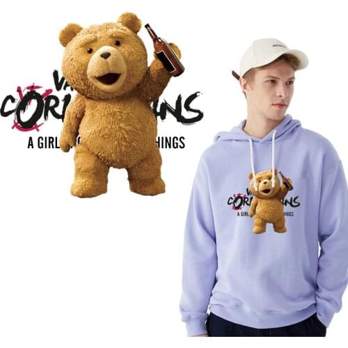 DIY Funny Toy Teddy Bear Thermo Stickers On Clothes Heat Transfer For Clothing Fashion Iron on Patches Transfers Washable Decor