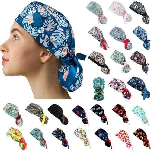 Unisex Dust-proof Hat for Women Floral Printed Doctor Nurse Beauty Cap Work Breathable Adjustable Dust Hat Print Casual Beanies