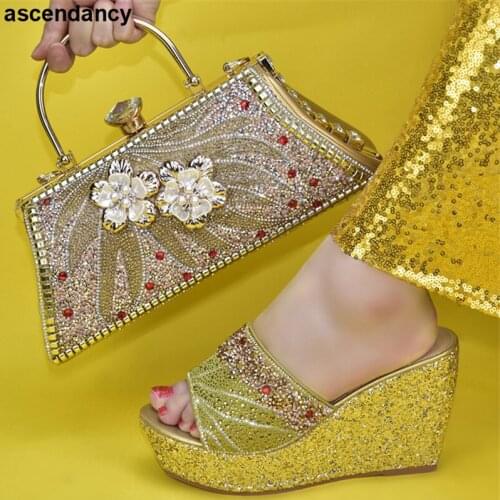 Yellow Color Women Shoes and Bag Set In Italy African Matching Shoes and Bags Italian In Women Italian Ladies Shoes and Bag Sets