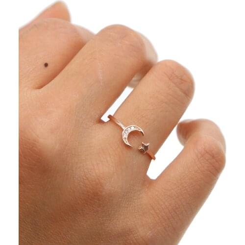 New Fashion Crecent Moon Star CZ Adjustable Rings Women Romantic Finger Rings 925 Sterling Silver Delicate Star Dainty Jewelry