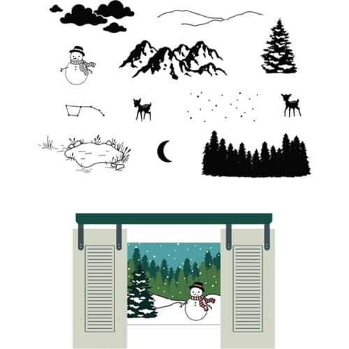 Winter Snowman Mountain Forests Deer Metal Cutting Dies Matching Clear Silicone Stamp Scrapbooking Card Making New Stencil 2020