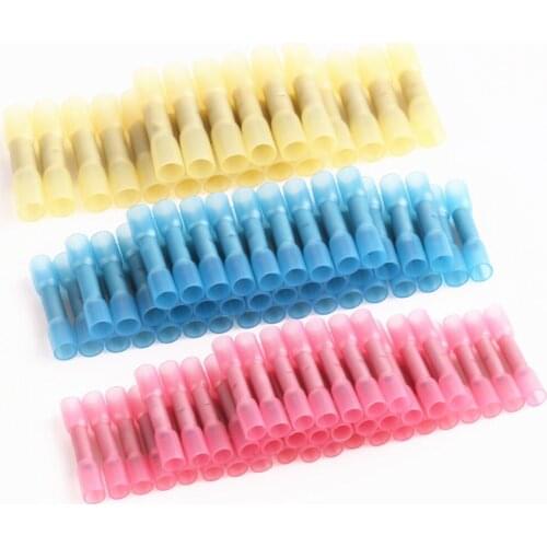 100Pcs Insulated Electrical Wire Terminal Heat Shrink Butt Crimp Terminals Red Waterproof Seal Wire Connectors 22-10AWG