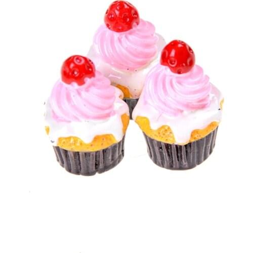 3Pcs Miniature Food Models Strawberry Cakes Dollhouse Accessories