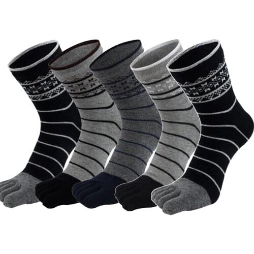 5 Pairs/lot High Quality Mens Five Fingers Crew Socks Cotton Casual Sports Mid Calf Toe Socks Knitted skarpety calcetines hombre