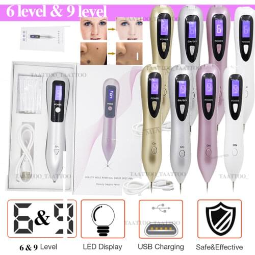 6 & 9 level Laser Plasma Pen Freckle Remover Machine LCD Mole Removal Dark Spot Remover Skin Wart Tag Tattoo Remaval Tool Beauty