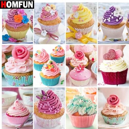 HOMFUN Diamond Painting Full Square/Round Diamond "Cup cake dessert" Pattern Embroidery Cross Stitch 5D Rhinestone Painting