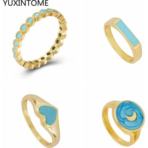 Turquoise Colorful Crystal Ring 24K Gold Exquisite Finger Rings For Women Wedding Engagement Rings Jewelry Gift Accessories