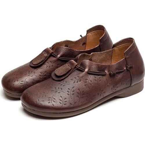 Careaymade-New round head color rubbed soft leather low heel set foot, personalized comfort versatile lazy womens single shoes