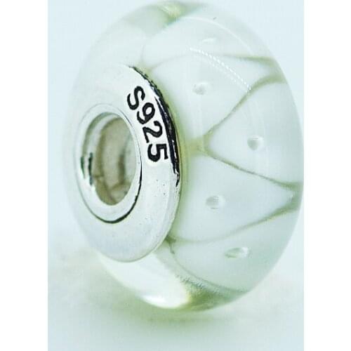 CKK 925 Sterling Silver Murano Glass Beads White Looking Glass Thread Charms Original Jewelry Fits For Bracelets