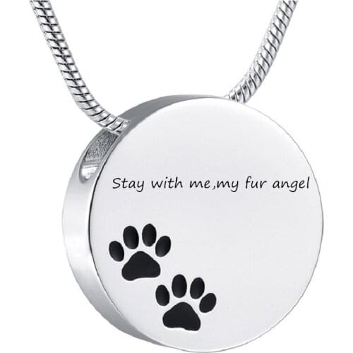 20MM Round Stay With Me Cremation Urn Necklace for Pet Dog Cat My Fur Angel Memorial Keepsake Ashes Holder