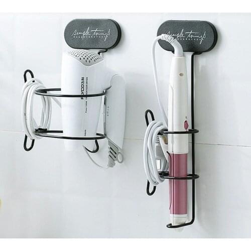 Hair Dryer Holder Blow Dryer Stand Bathroom Organizer WC Accessories Adhesive Wall Mounted Curling Iron Straightener Holder Hook