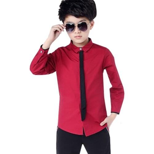 Children Boys Shirts 2020 Spring/Autumn Fashion Kids Long Sleeve Tie Shirts For School Teen Big Boys 110 -170 Tops Clj491