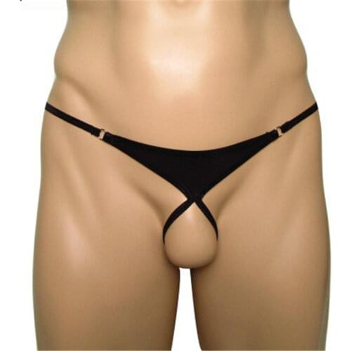 Mens panties sexy underwear men underpants gay micro Thongs tanga Solid color Hollow out Open file triangle String Fun No trace