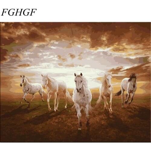 FGHGF Hot Selling Running Horses Frameless Pictures Coloring By Numbers Of Flower And Bird Wall Decor Home Decor DIY