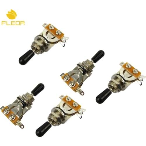 FLEOR 5pcs Nickel-Plated 3 Way Toggle Switch with Black Tip for Electric Guitar Pickup Switch Replacement