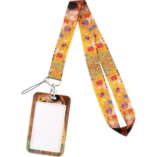 G1939 Cartoon Classical Painting Necklack Lanyard Key Strap Multifunction Mobile Phone Decoration With Card Holder Cover