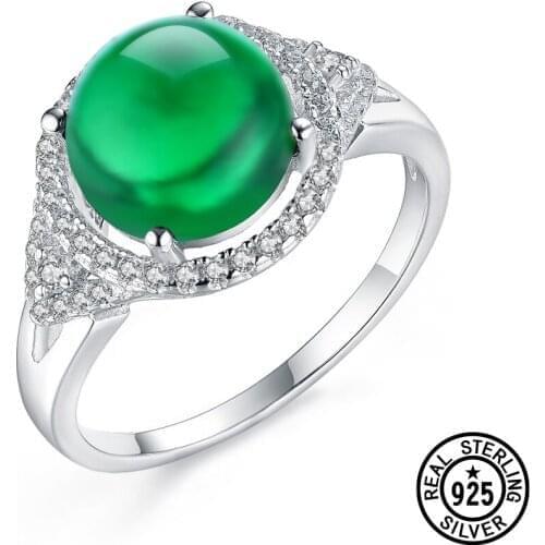 Real 925 Sterling Silver Ring Cabouchon Created Nano Emerald Clear Zircon Luxury Delicate Rings For Women Girls Fine Jewelry
